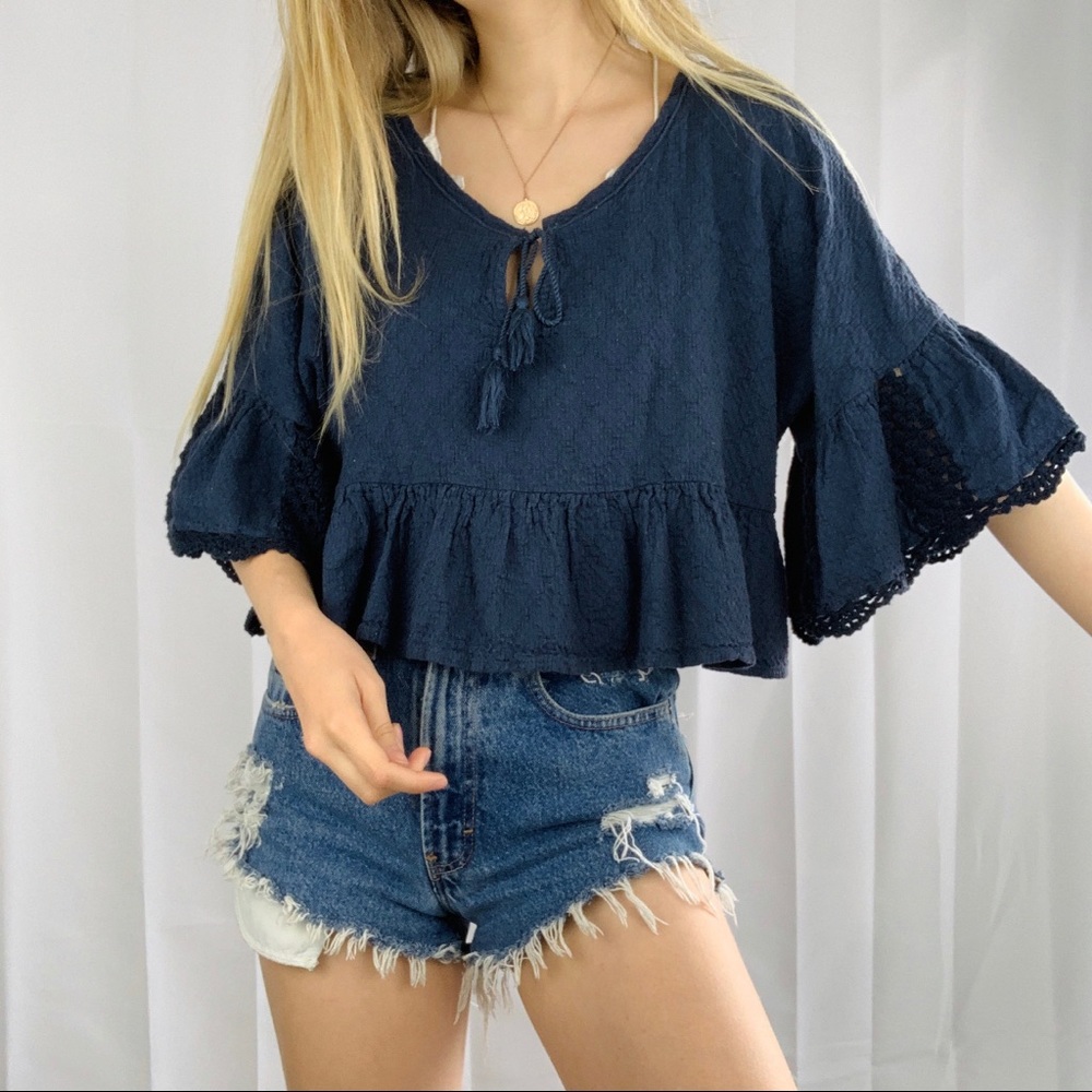 Free People flare sleeve ruffle boho flowy top
